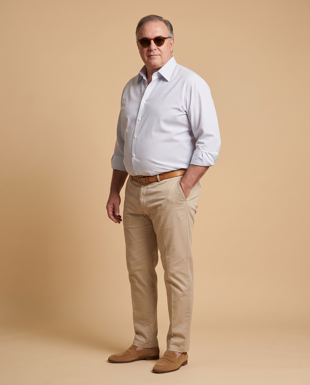 Camicia bianca con micro-quadretto — EXTRA LARGE