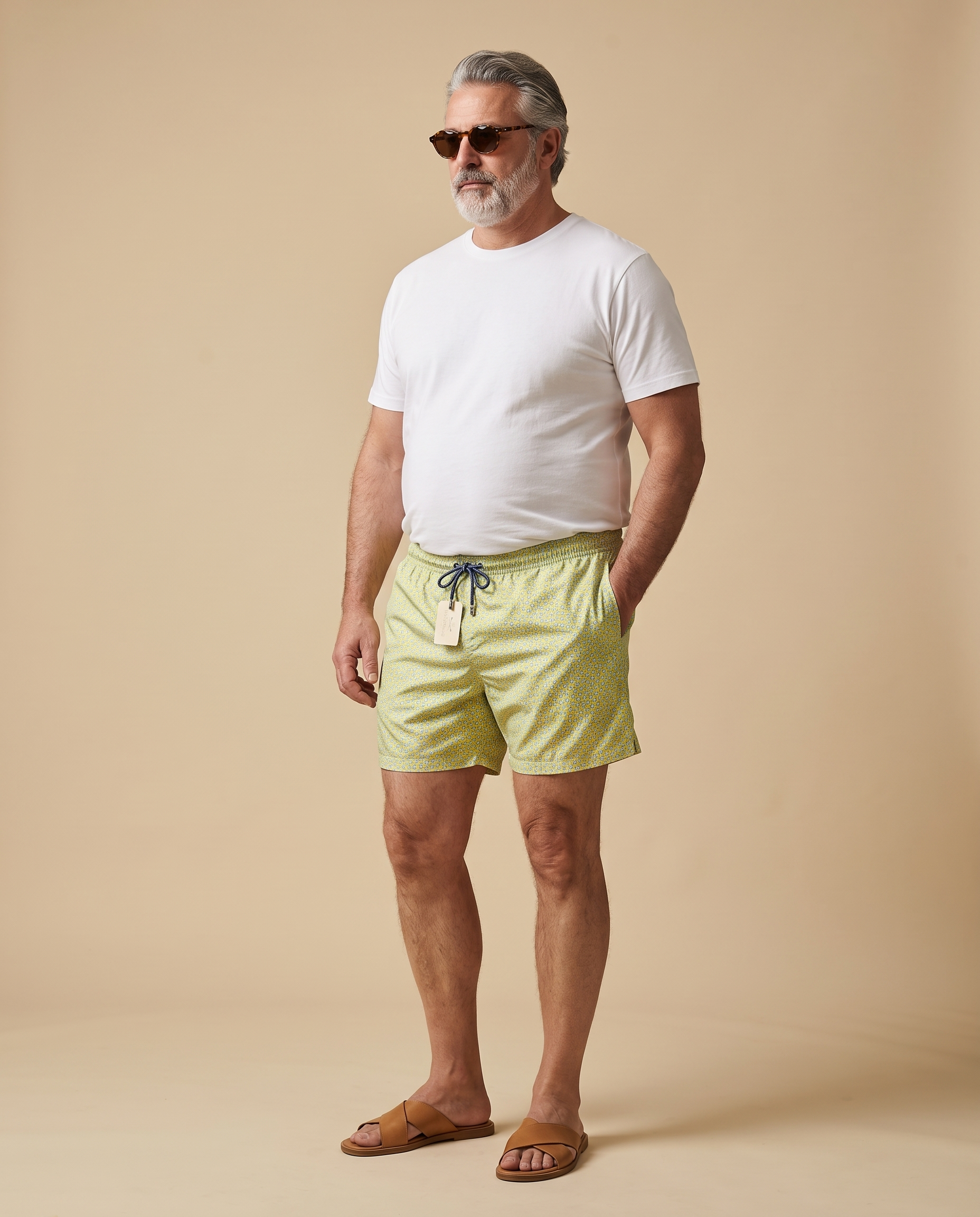 Bañador con estampado geométrico amarillo y verde — EXTRA LARGE