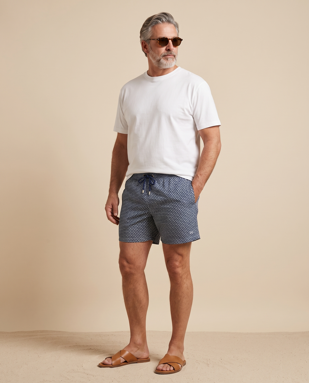 Costume da bagno navy micro-geometrico — EXTRA LARGE