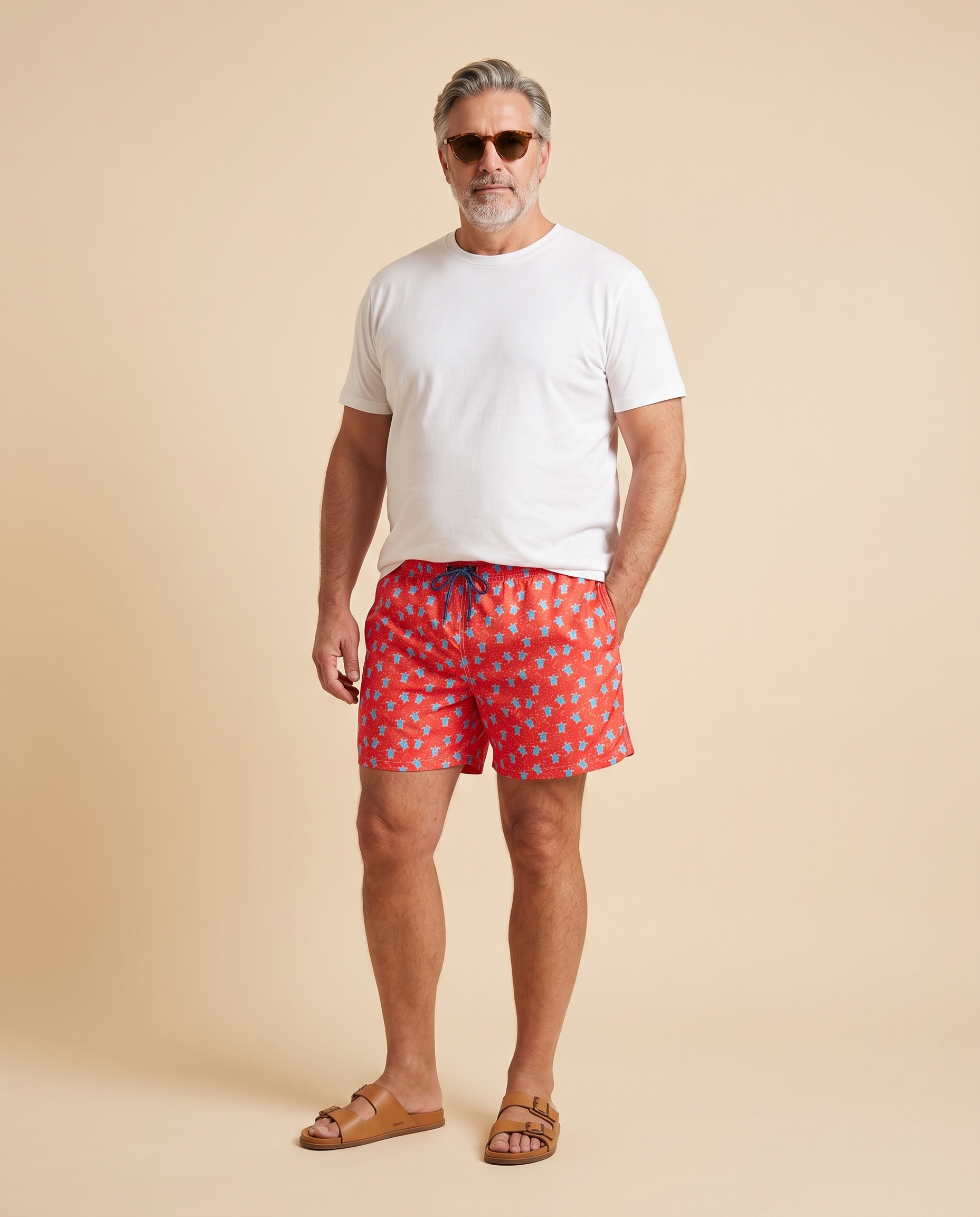 Bañador rojo con estampado de tortugas — EXTRA LARGE
