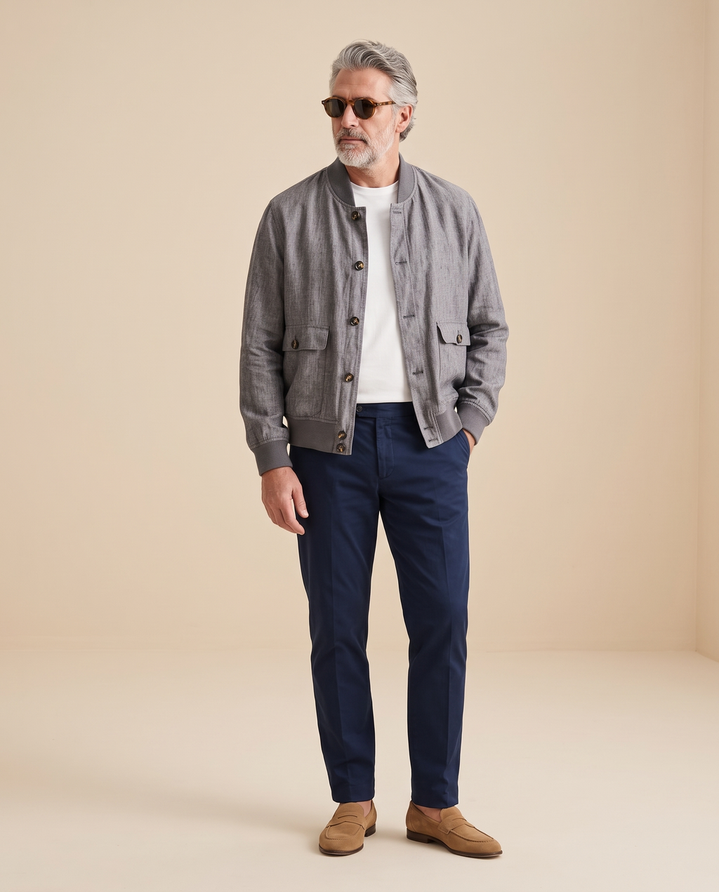 Bomber en lin gris chiné — EXTRA LARGE