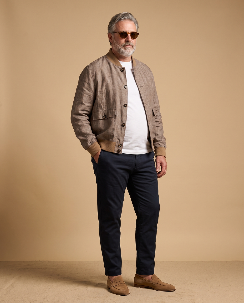Bomber di lino tortora — EXTRA LARGE