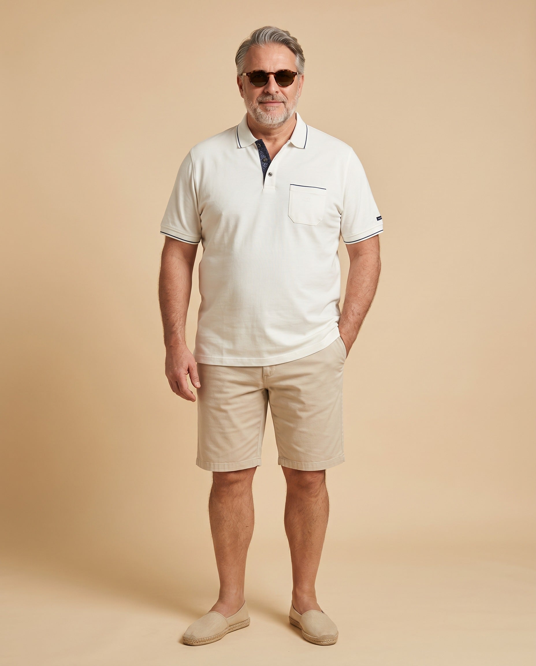 Polo color crema in cotone — EXTRA LARGE