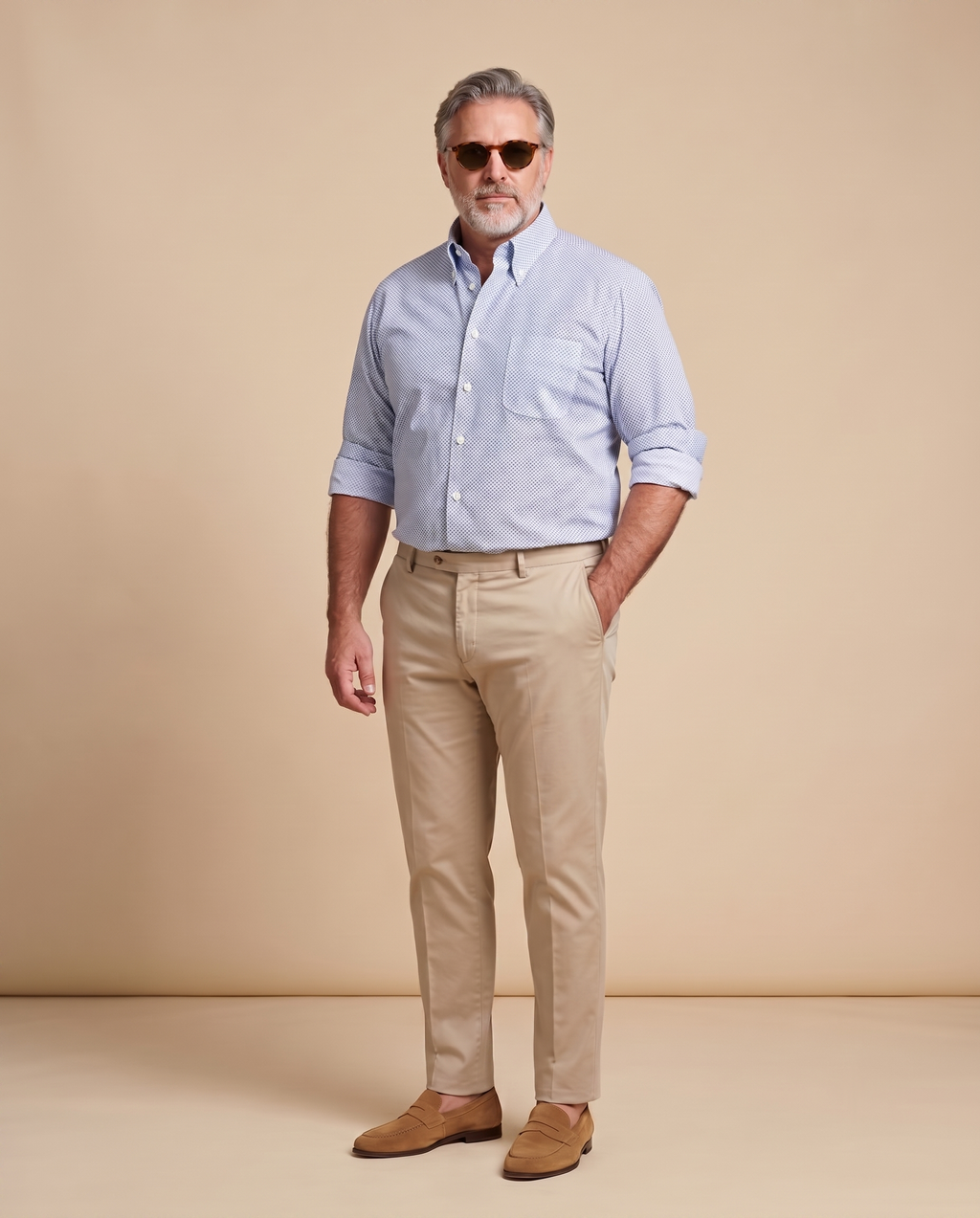 Camicia button-down azzurra con micro-diamante — EXTRA LARGE