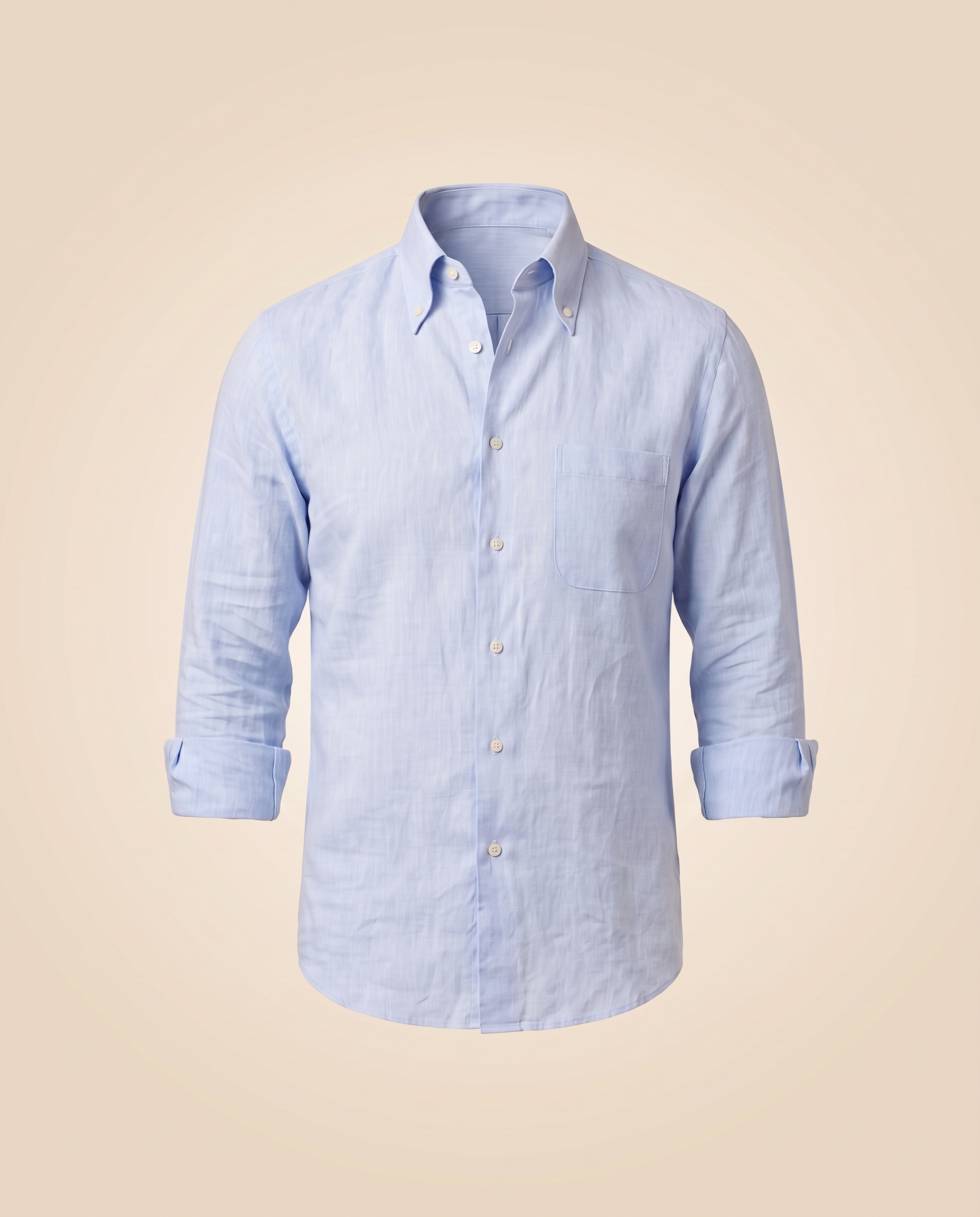 Camicia button-down azzurra in lino – fronte