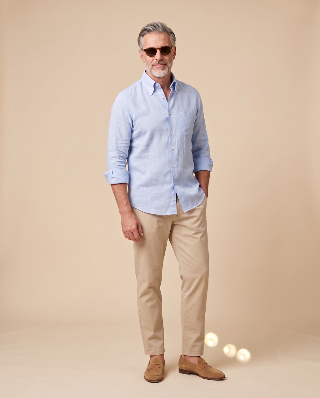 Camicia button-down azzurra in lino — EXTRA LARGE