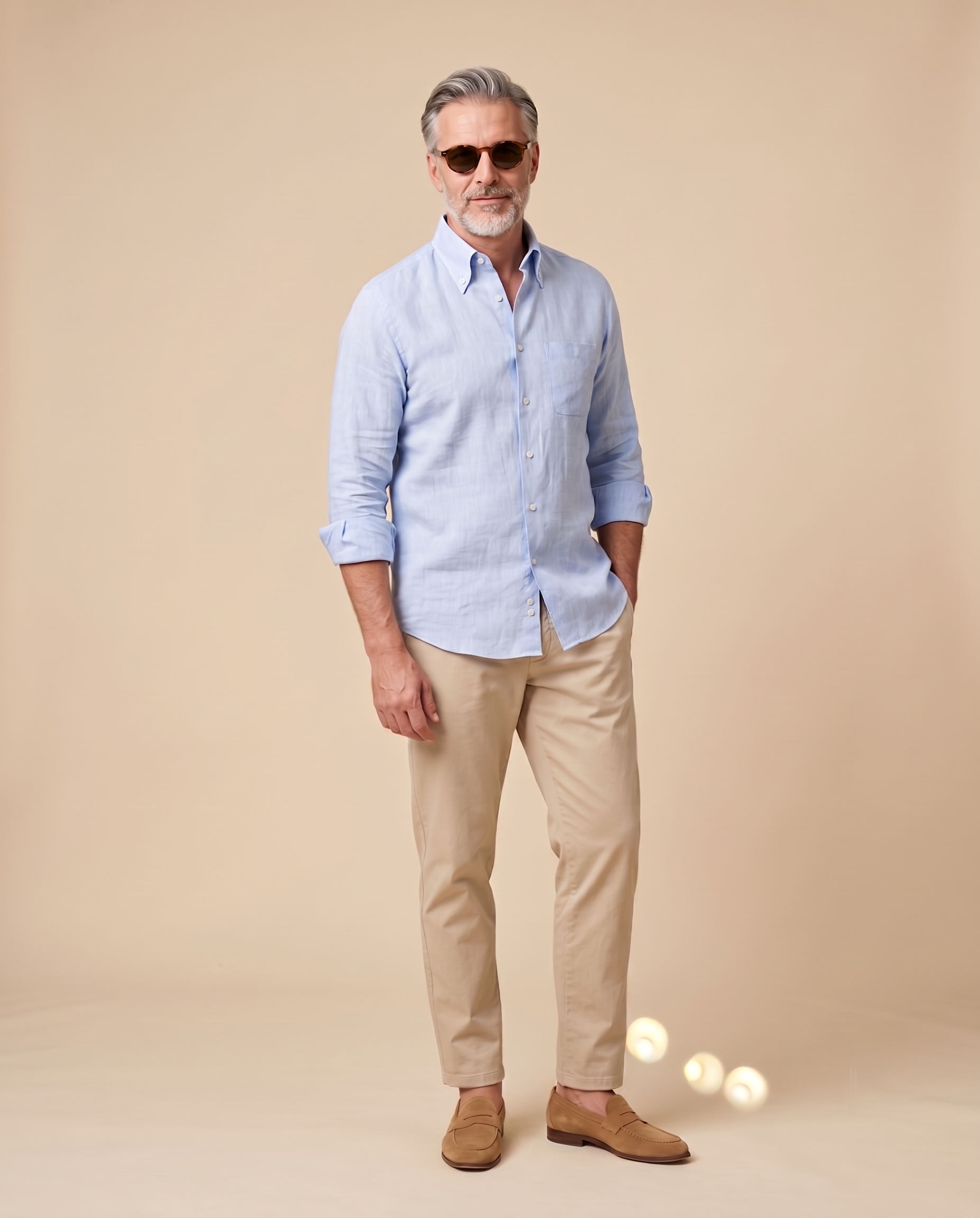 Camicia button-down azzurra in lino — EXTRA LARGE
