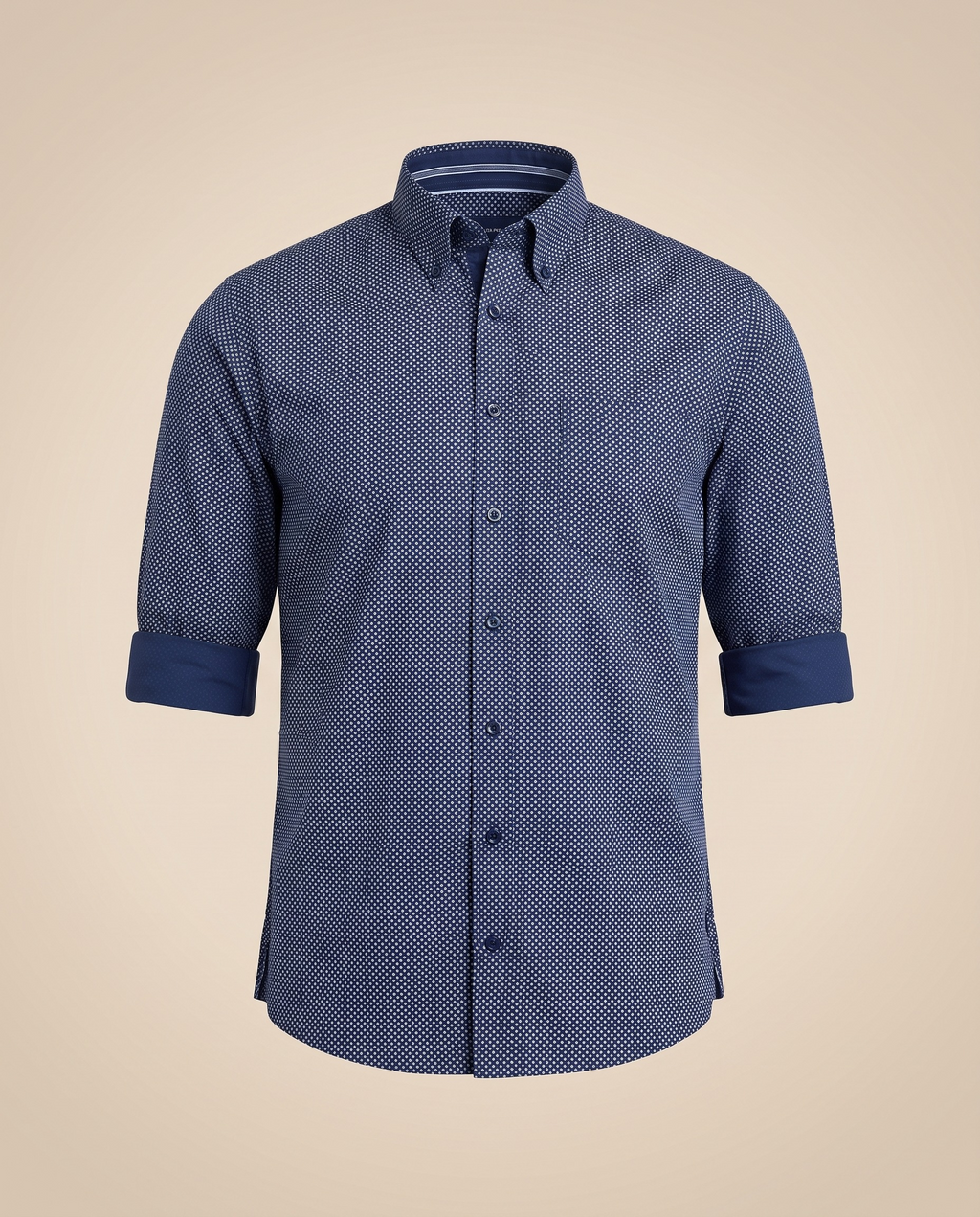 Camicia button-down navy con micro-diamante – fronte