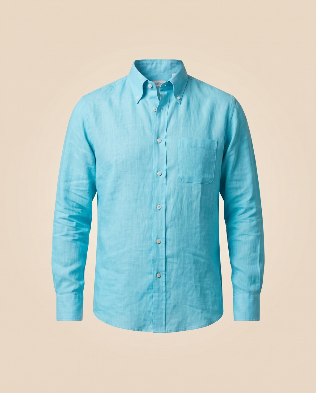 Camicia button-down turchese in lino – fronte