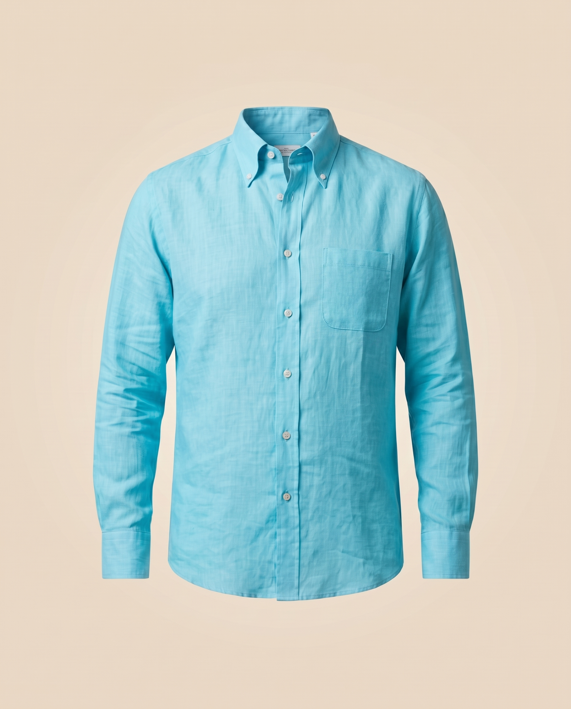 Camicia button-down turchese in lino – fronte