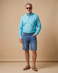 Camicia button-down turchese in lino — EXTRA LARGE