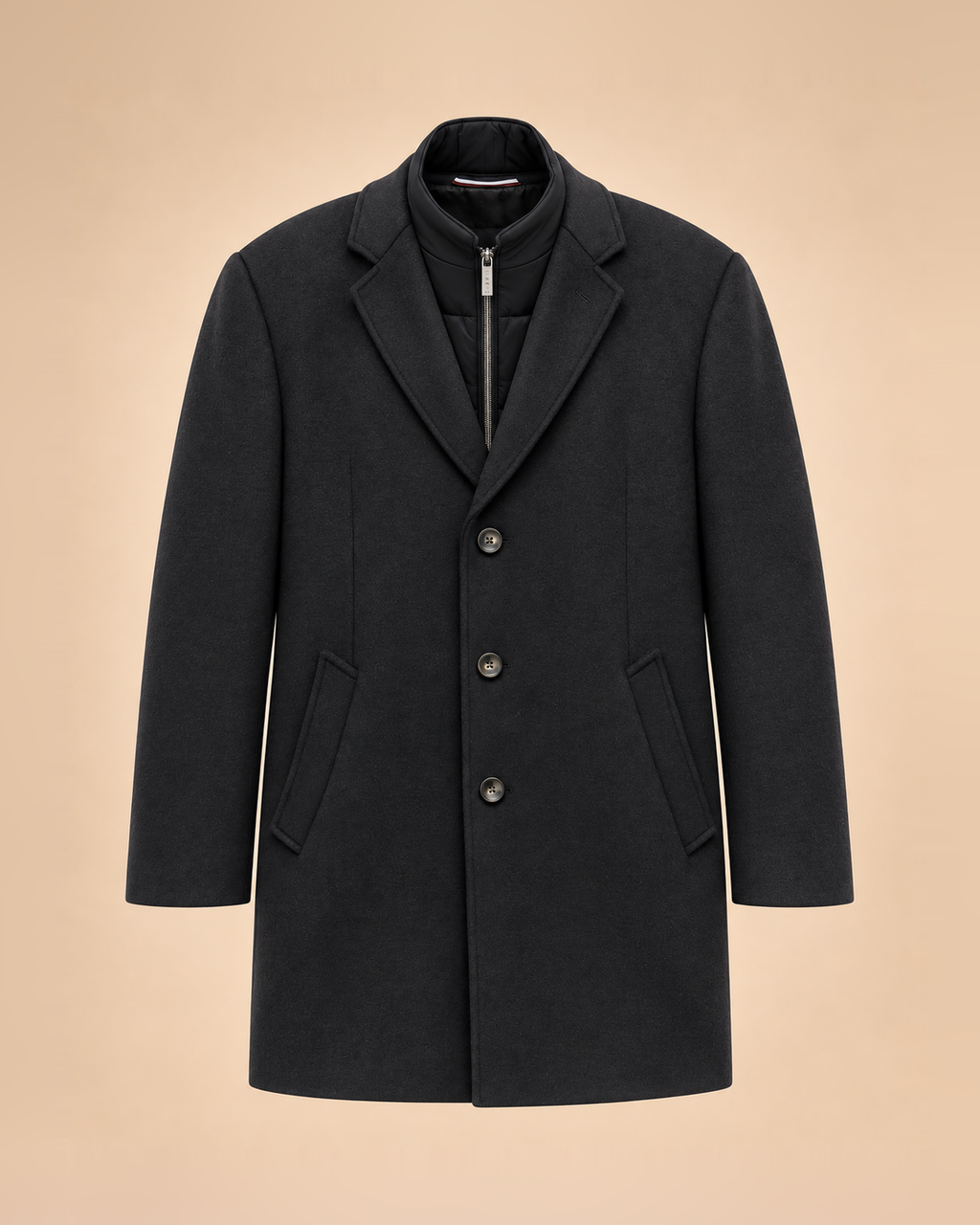 Cappotto grigio antracite con pettorina interna zip – fronte