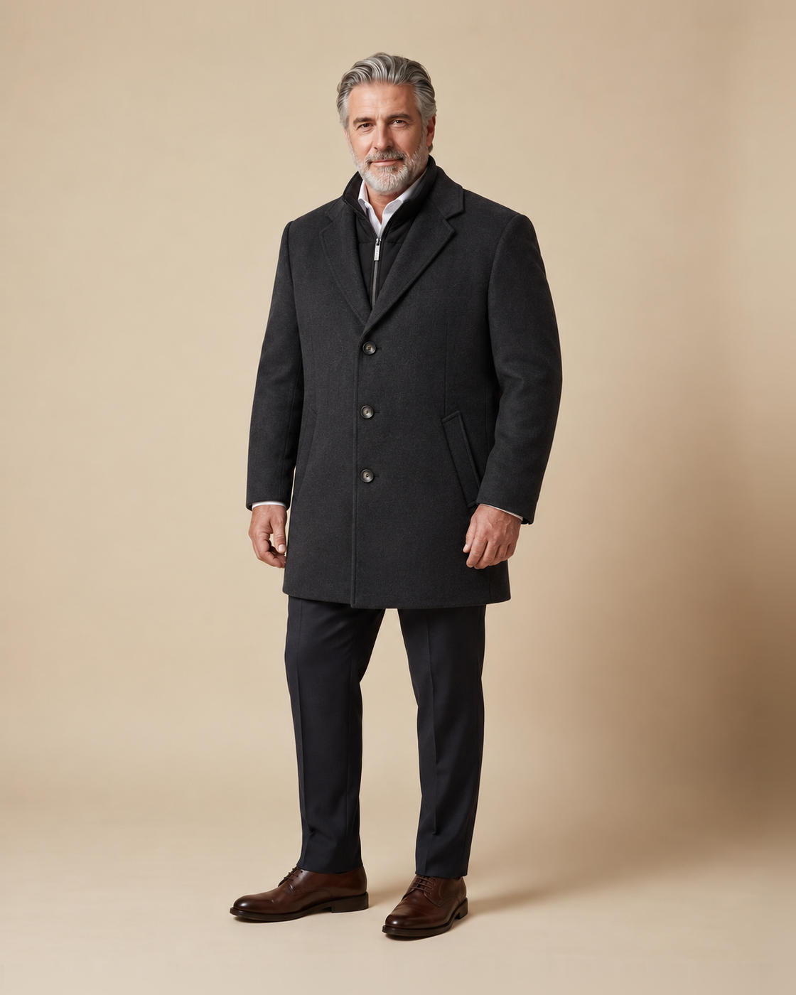 Charcoal grey coat with zip-up inner bib — EXTRA LARGE