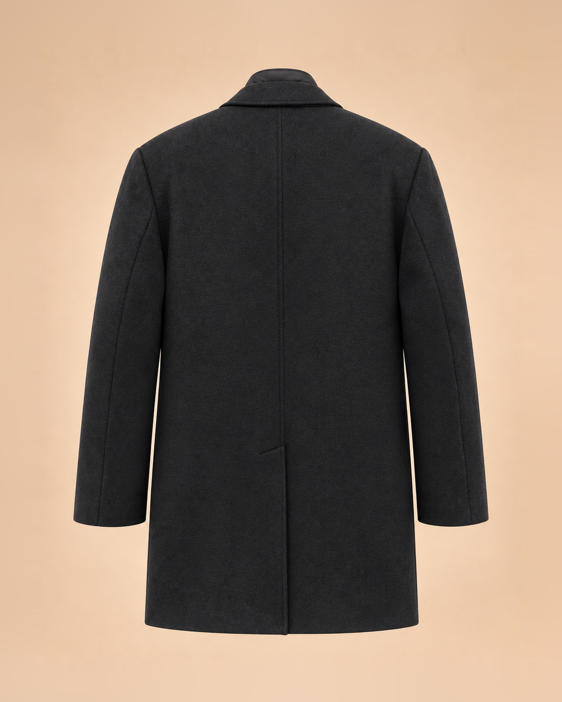 Charcoal grey coat with zip-up inner bib – back