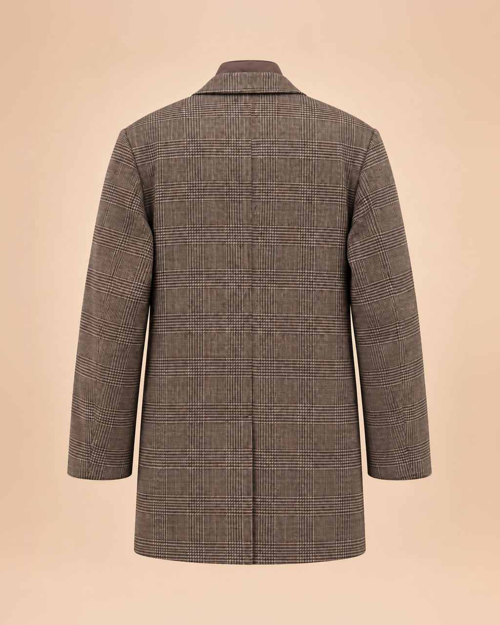 Cappotto tortora a quadri con pettorina interna zip – retro