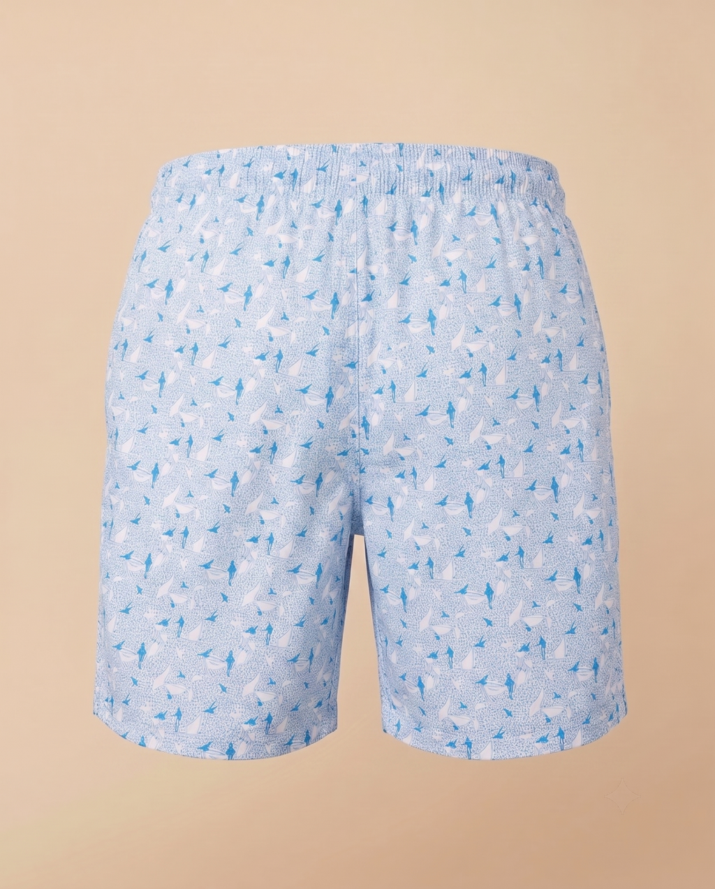 Costume da bagno azzurro con stampa velieri e pesci – retro