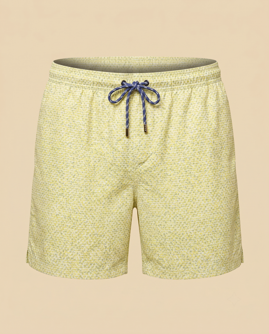 Yellow-green geometric print swim shorts – front