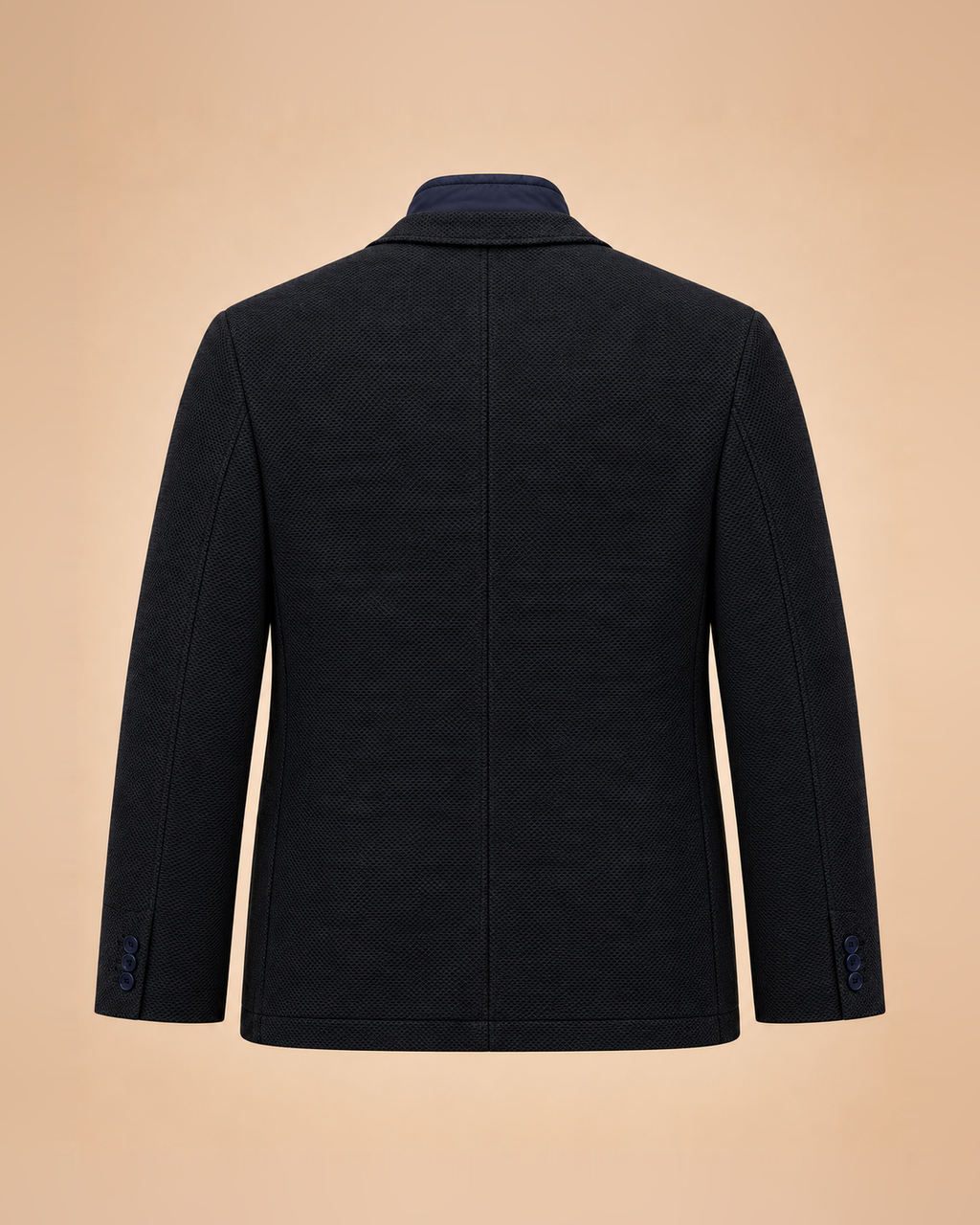 Navy textured blazer with zip-up bib – back