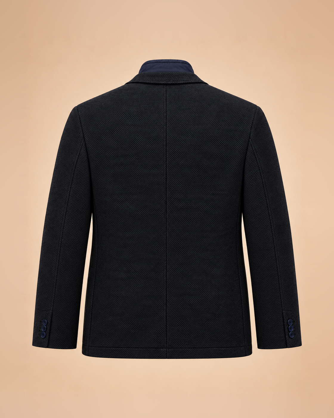 Navy textured blazer with zip-up bib – back