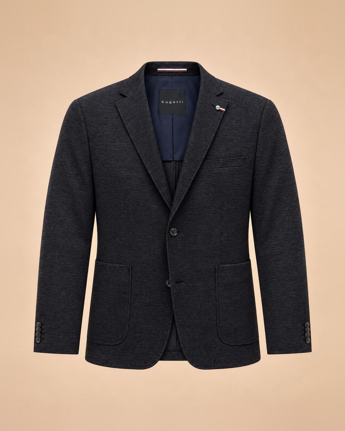 Midnight blue melange blazer with patch pockets – front