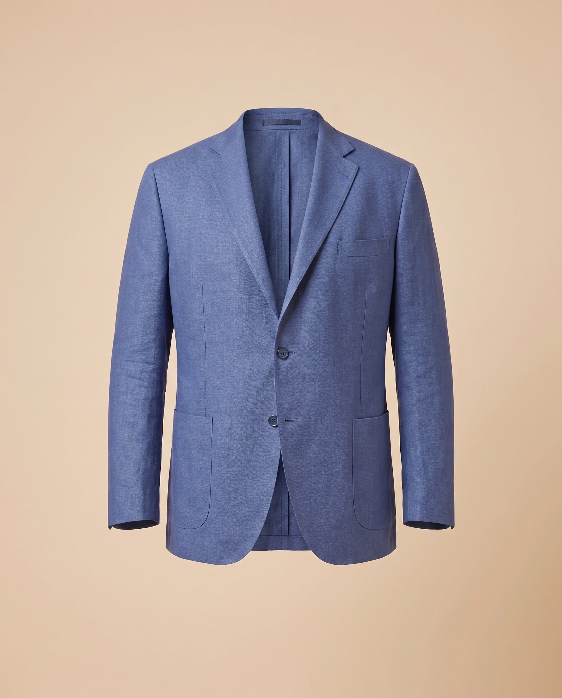 Chaqueta de lino azul medio – delantero