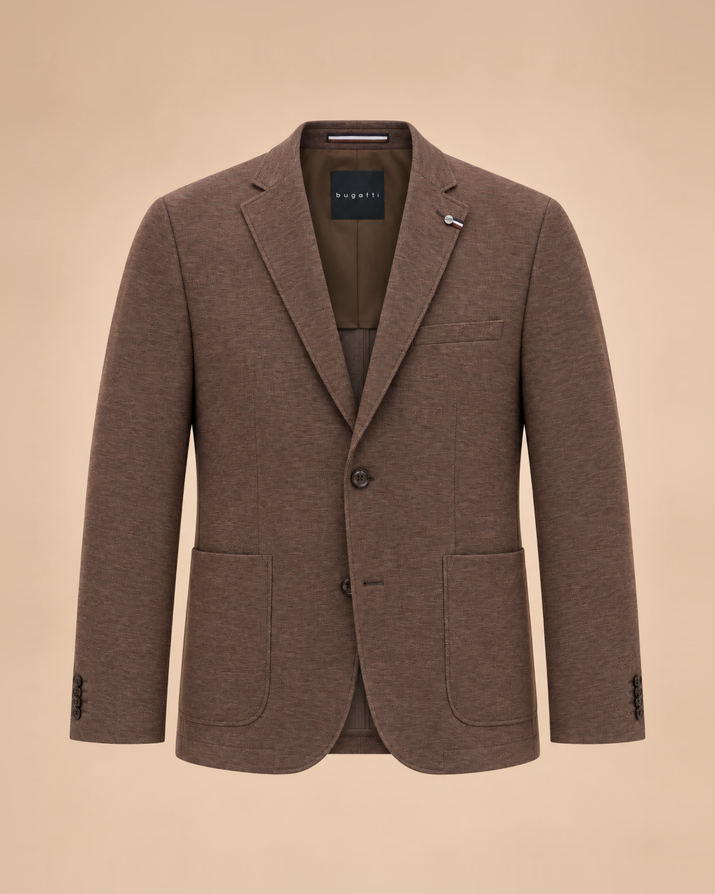Giacca marrone tortora mélange con tasche applicate – fronte