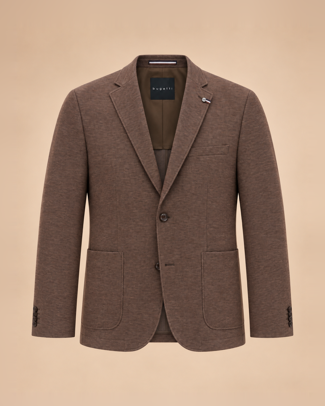 Taupe brown melange blazer with patch pockets – front