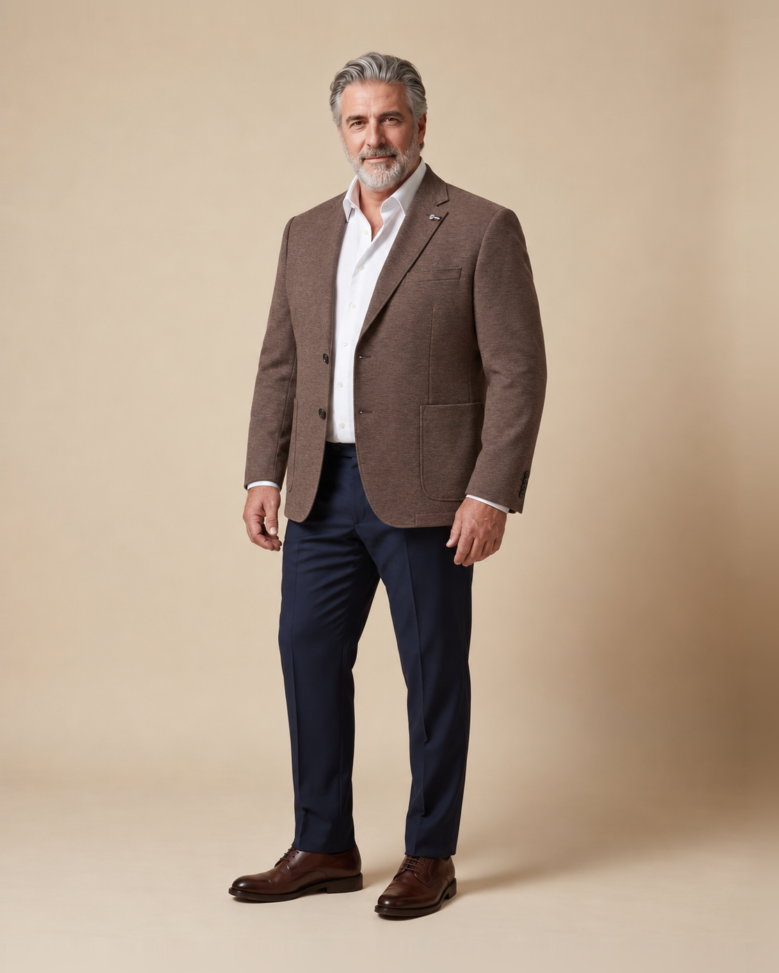 Taupe brown melange blazer with patch pockets — EXTRA LARGE