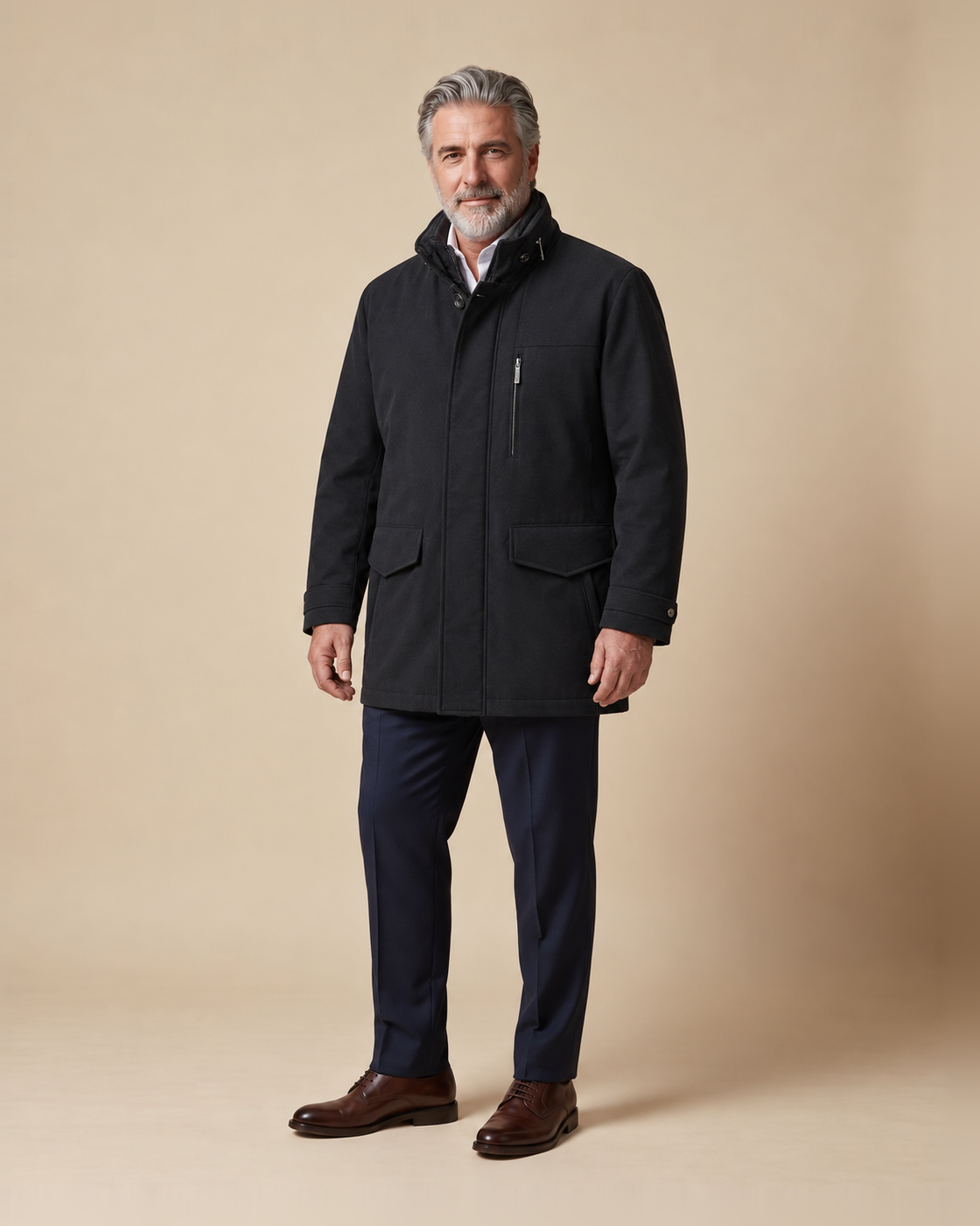 Midnight blue field jacket with stowaway hood — EXTRA LARGE