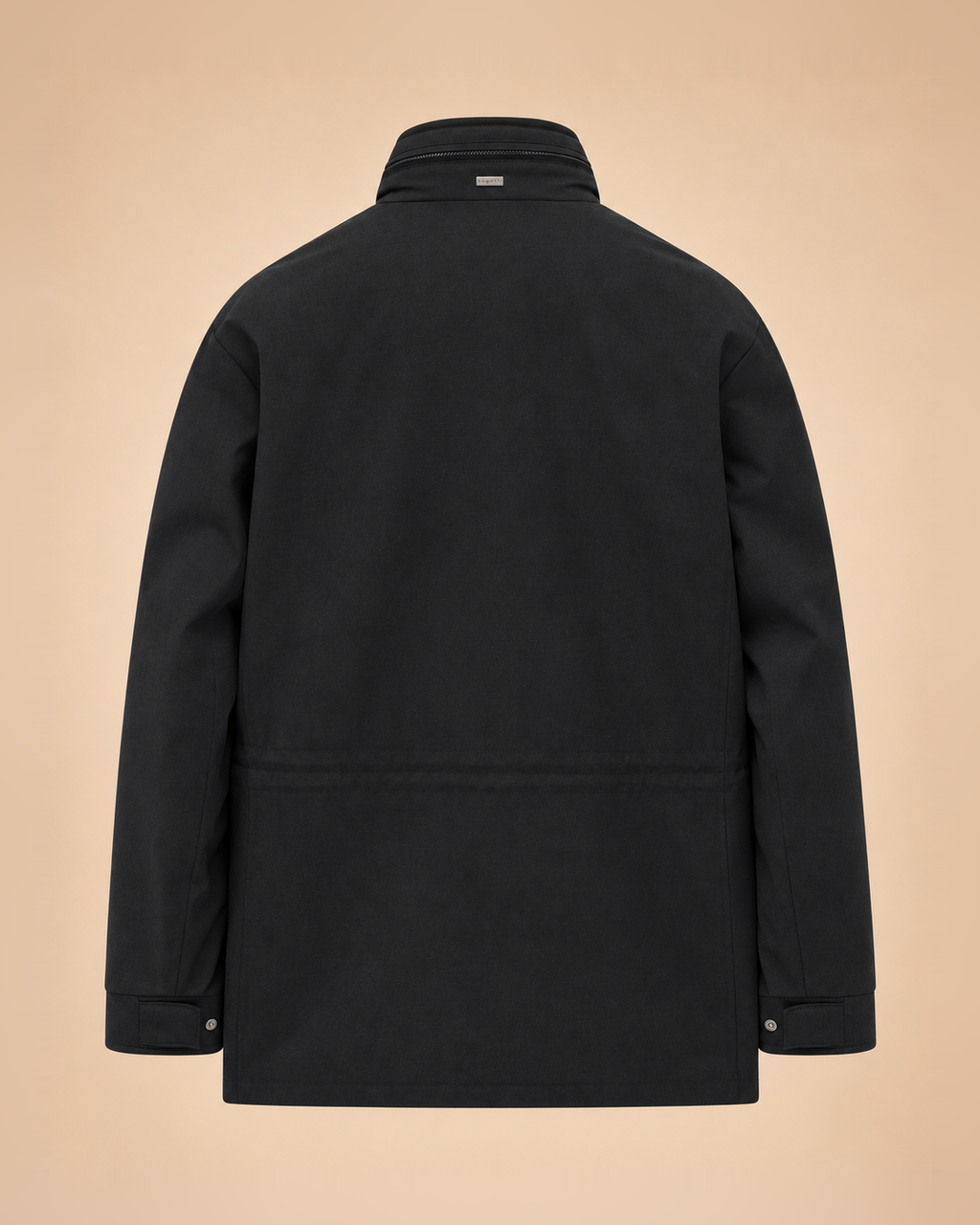 Chaquetón azul noche con capucha escondida – trasero