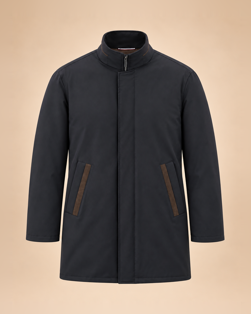 Giaccone blu notte con collo alto – fronte