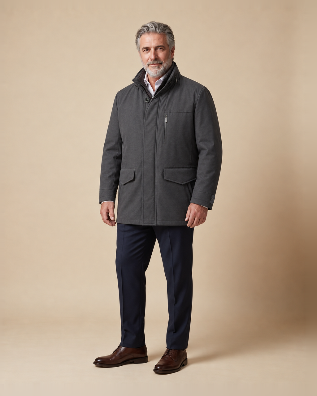 Chaquetón gris con capucha escondida — EXTRA LARGE