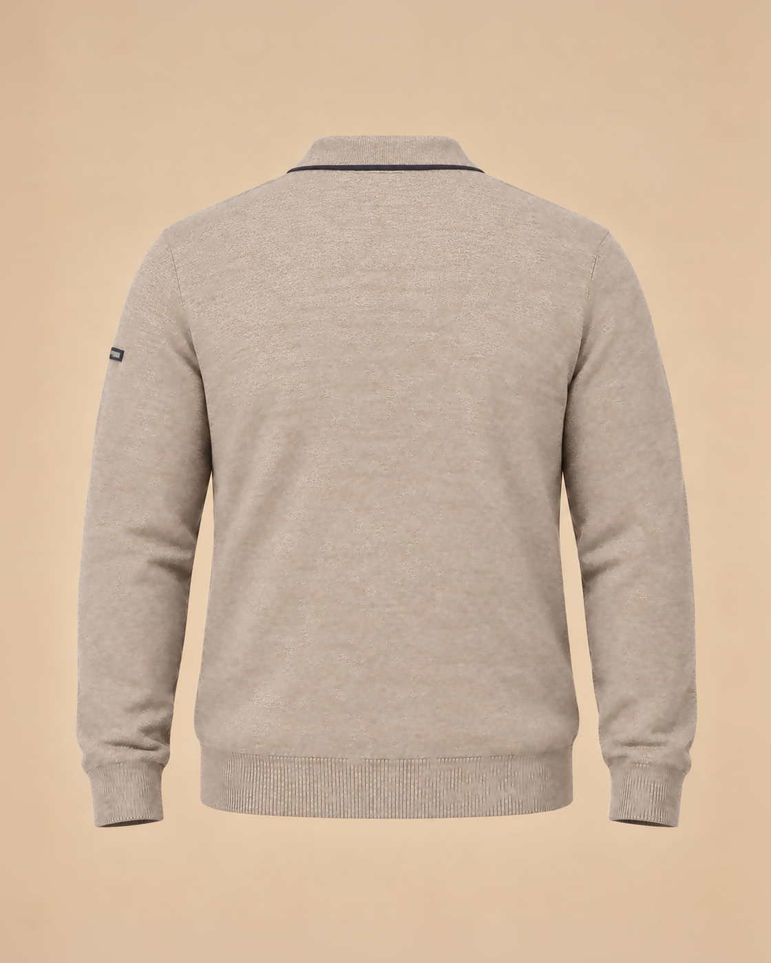 Beige melange polo-collar sweater with zip pocket – back