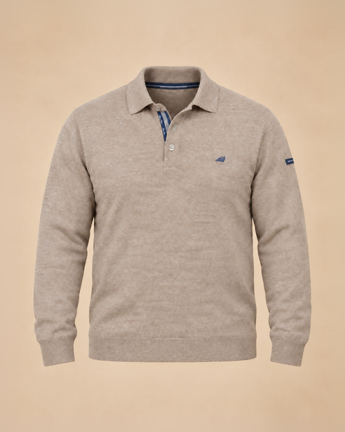 Beige melange polo-collar sweater – front