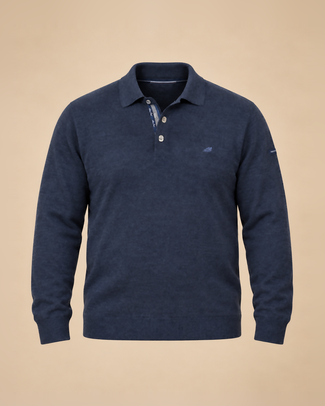 Navy melange polo-collar sweater – front