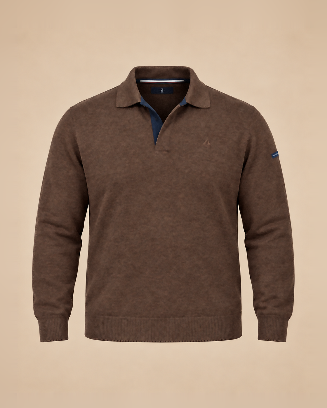Brown melange polo-collar sweater – front