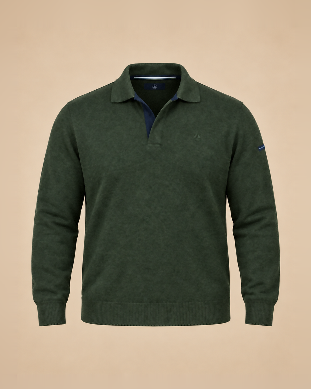 Maglione polo verde bosco mélange – fronte