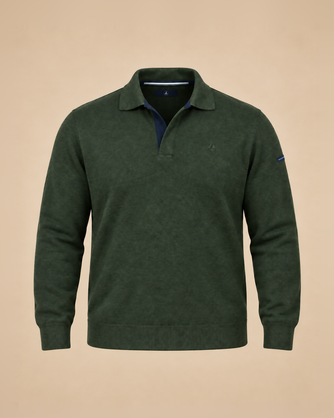 Forest green melange polo-collar sweater – front