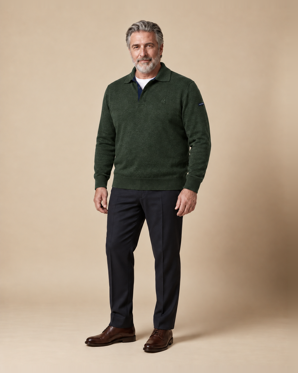 Maglione polo verde bosco mélange — EXTRA LARGE