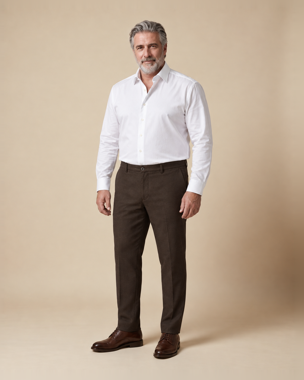 Pantalón marrón chocolate de sarga — EXTRA LARGE