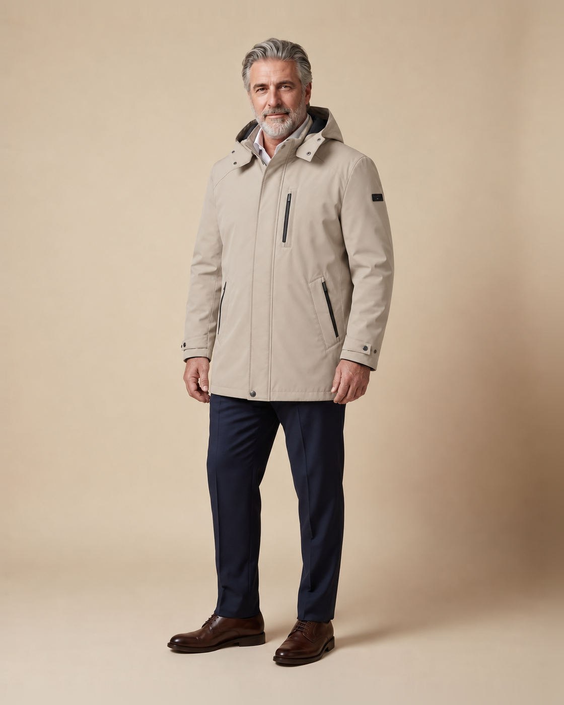 Stone beige hooded parka — EXTRA LARGE