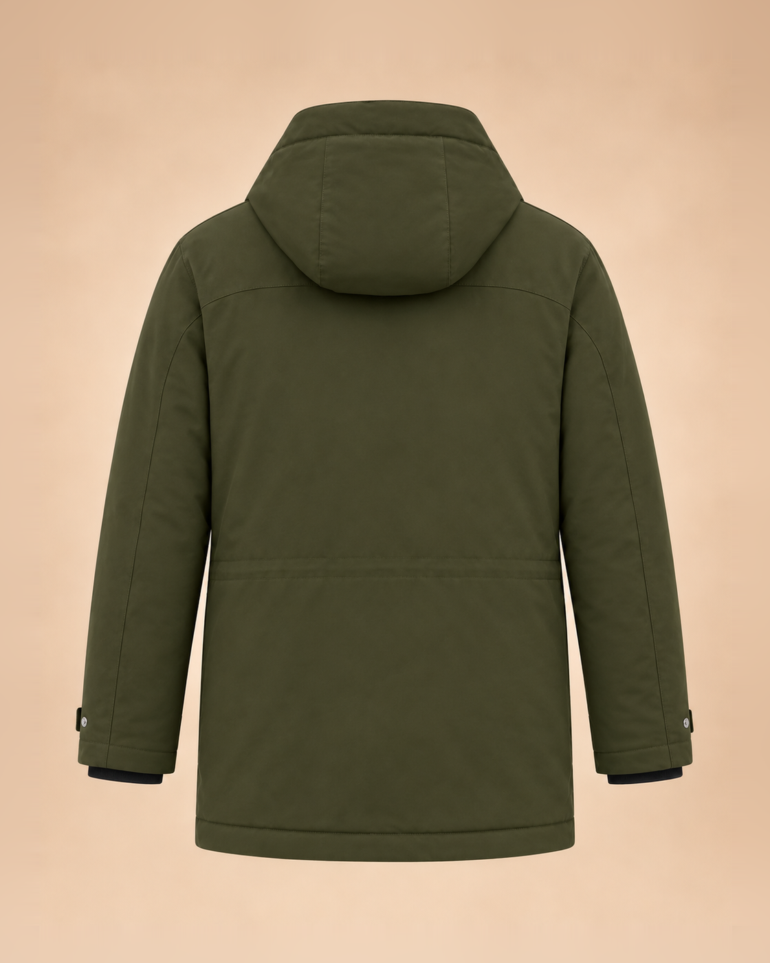 Olive green hooded parka with flap pockets – back