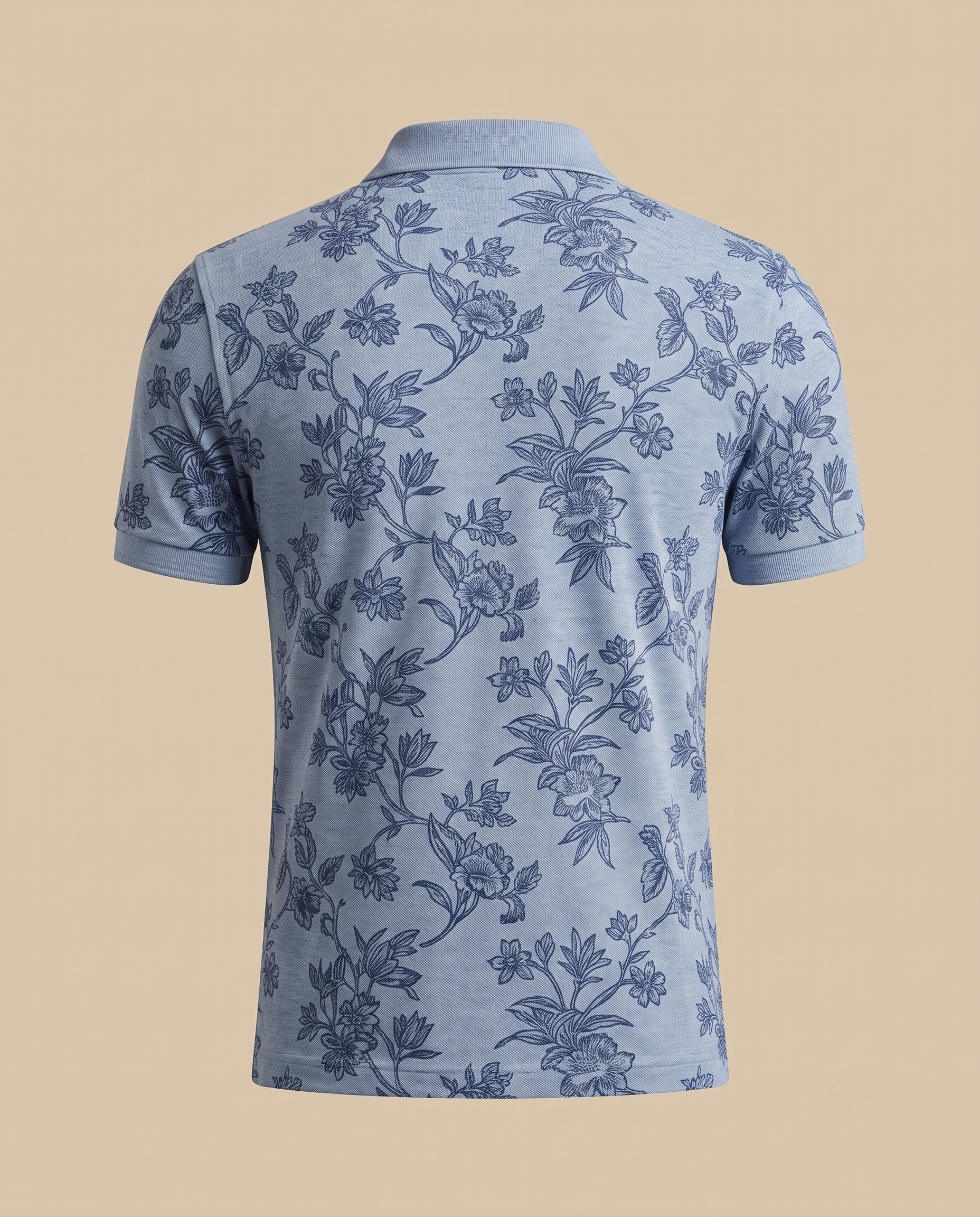 Polo azzurra con stampa floreale – retro