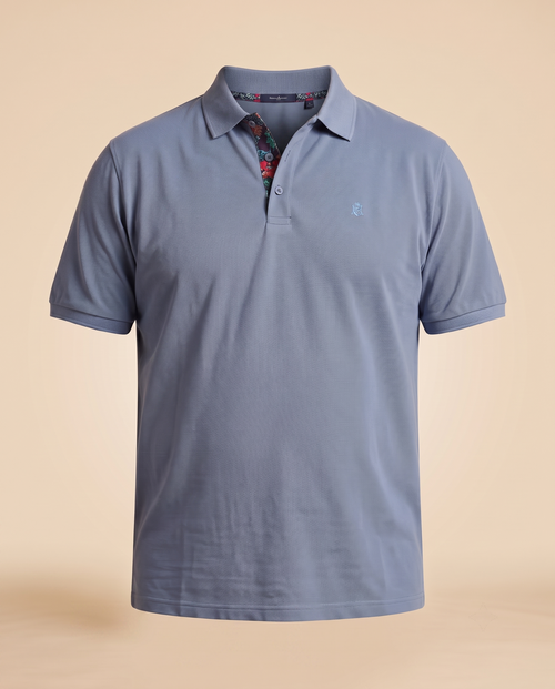 Polo blu grigio in cotone – fronte