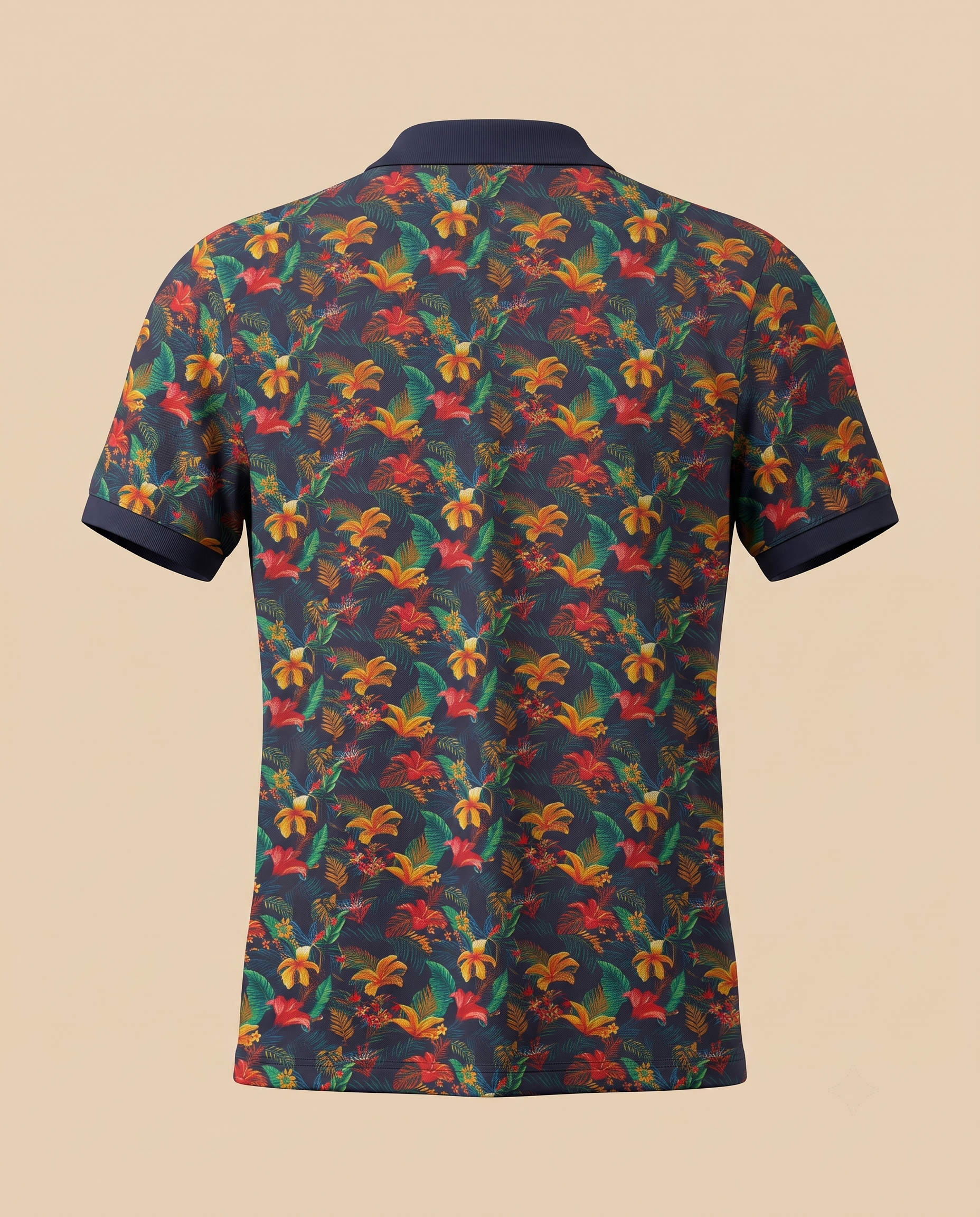 Polo blu navy con stampa floreale multicolor – retro