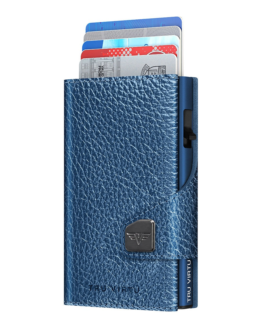 Portafoglio blu navy metallizzato – con carte estratte