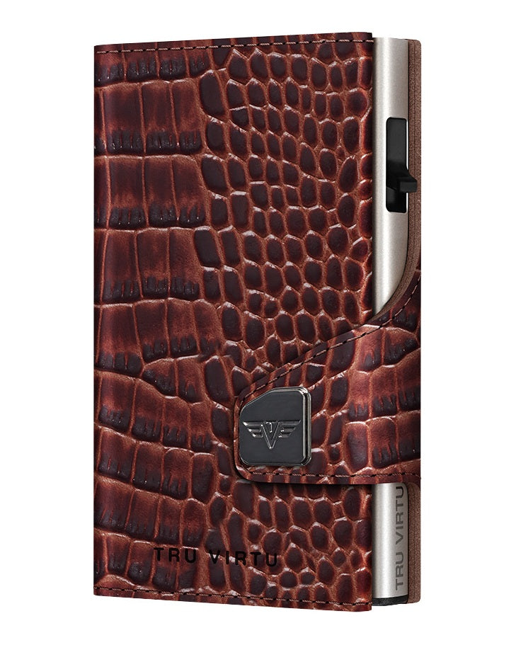 Cartera marrón con estampado de cocodrilo – cerrado